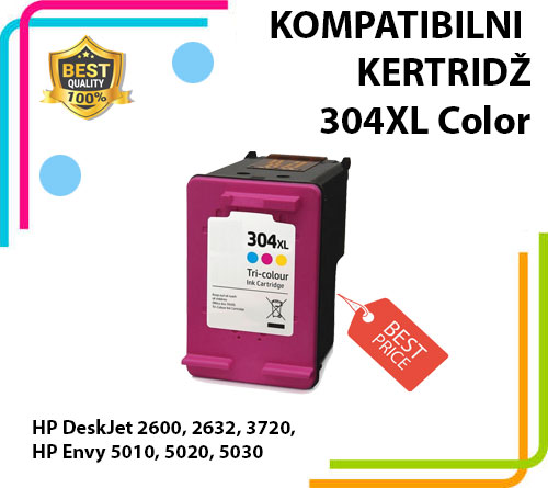 Kertidž 304XL Kolor HP-N9K06AE za 2600/ 2620/ 2630/ 3700/ 3720, Envy 5010/ 5020