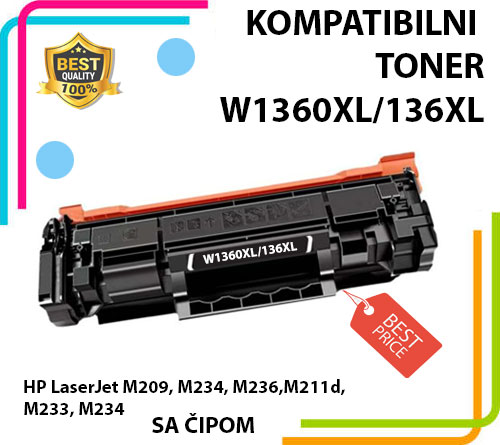 Toner 136XL / W1360XL SA ČIPOM za HP - SA ČIPOM