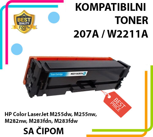 Toner 207A / W2211A Cy (plavi)  -SA ČIPOM- za HP M255dw/ M255nw/ M282nw/ M283fdn/ M283fdw