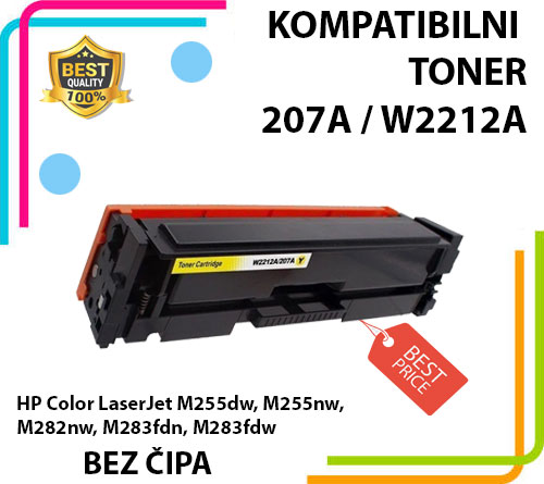 Toner 207A / W2212A Yl (žuti)  -BEZ ČIPA- za HP M255dw/ M255nw/ M282nw/ M283fdn/ M283fdw